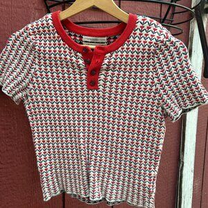 Urban Outfitters Vintage Style Fair Isle Knit Henley Top Red Cream M